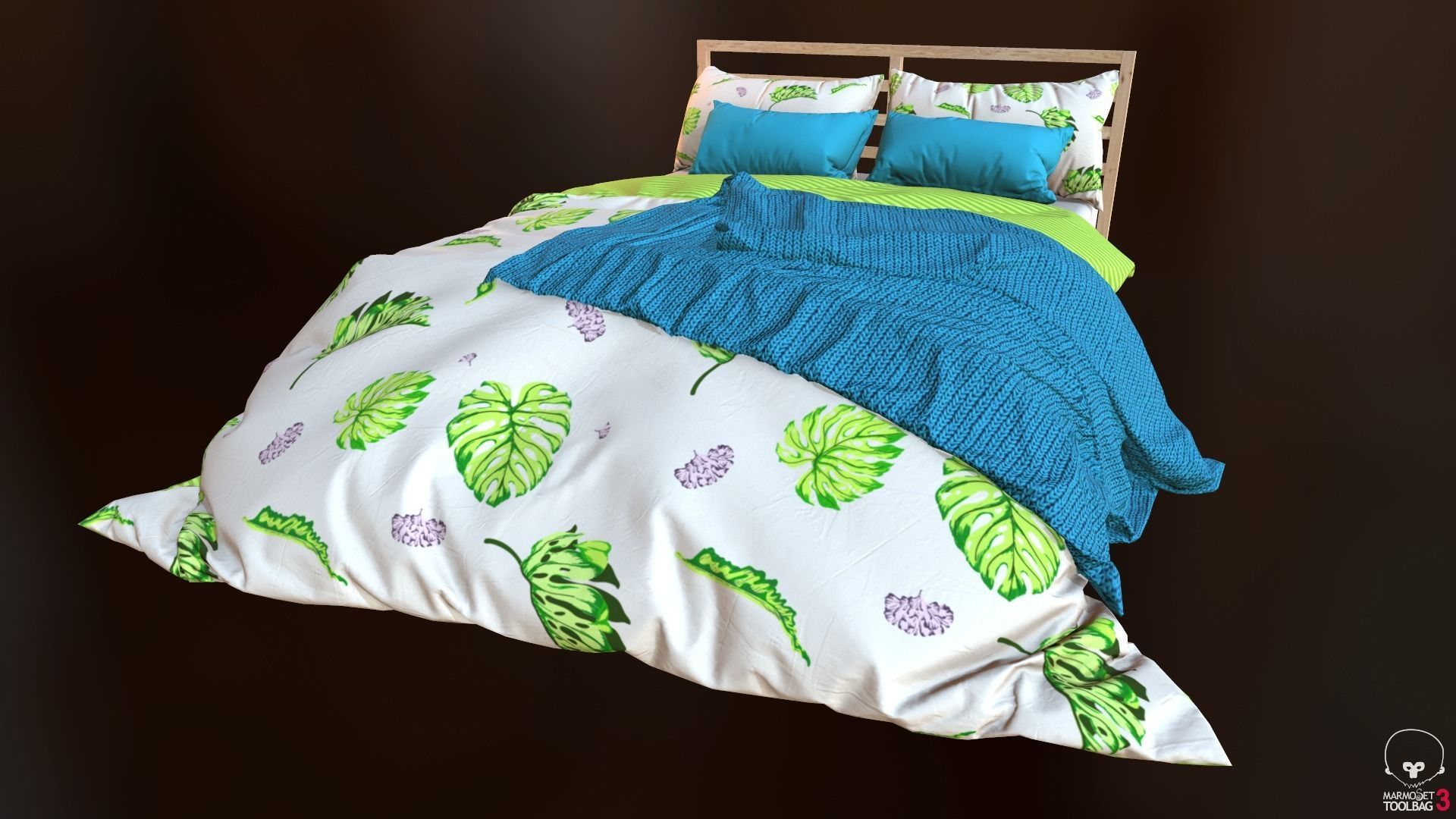 Low Poly bed model with PBR matkit Low-poly 3D model_5