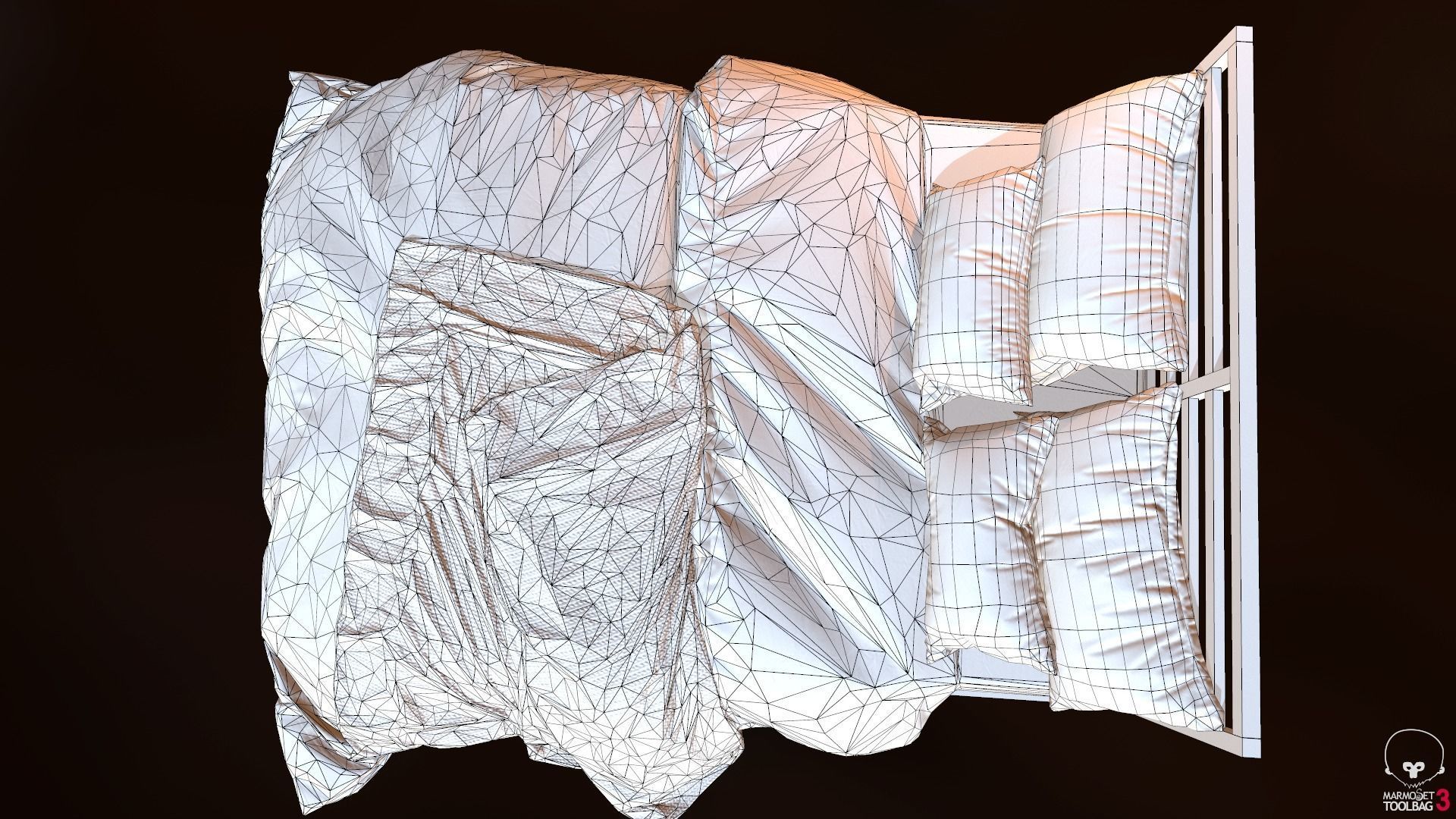 Low Poly bed model with PBR matkit Low-poly 3D model_18