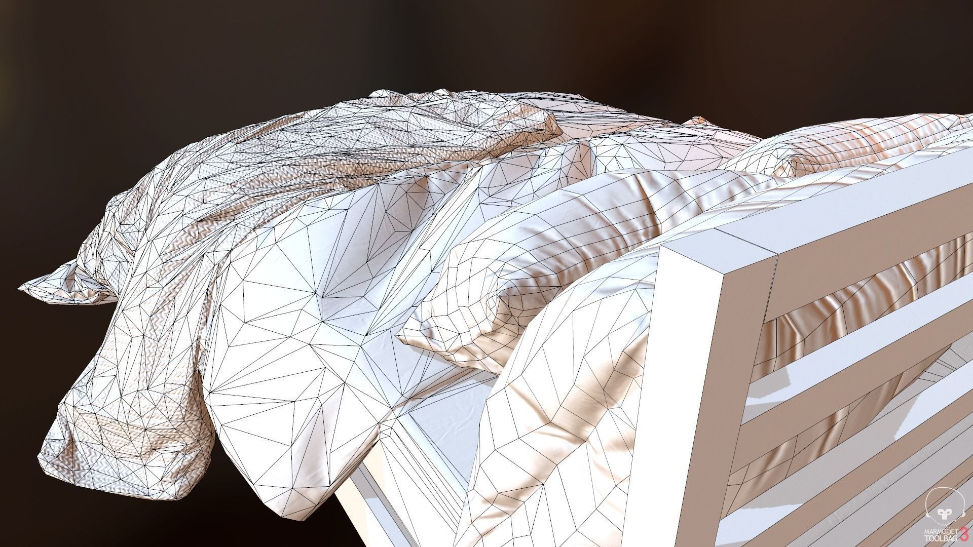 Low Poly bed model with PBR matkit Low-poly 3D model_22