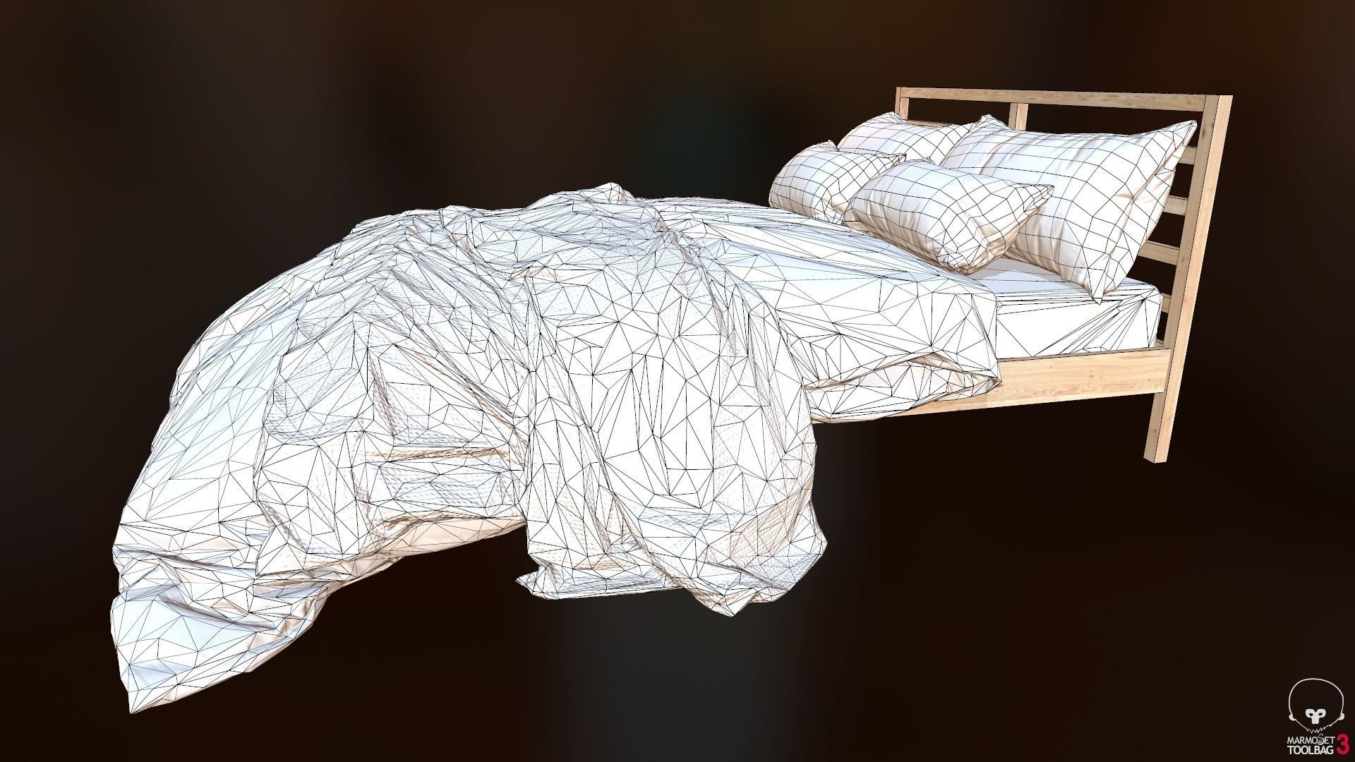 Low Poly bed model with PBR matkit Low-poly 3D model_8