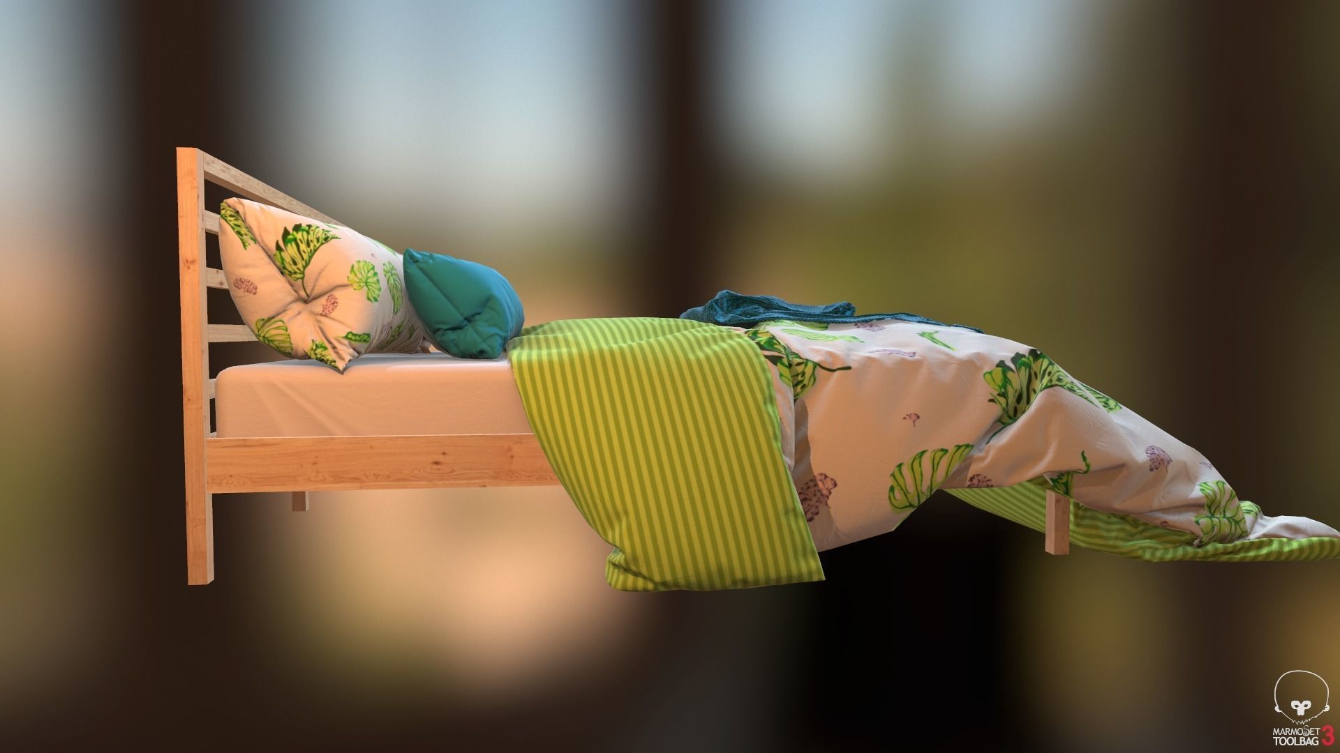 Low Poly bed model with PBR matkit Low-poly 3D model_13