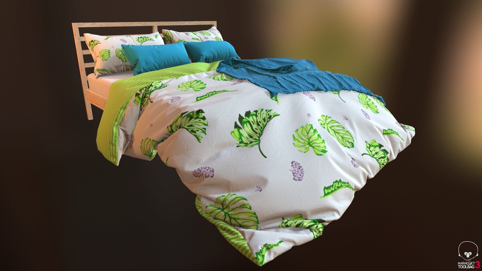 Low Poly bed model with PBR matkit Low-poly 3D model_3