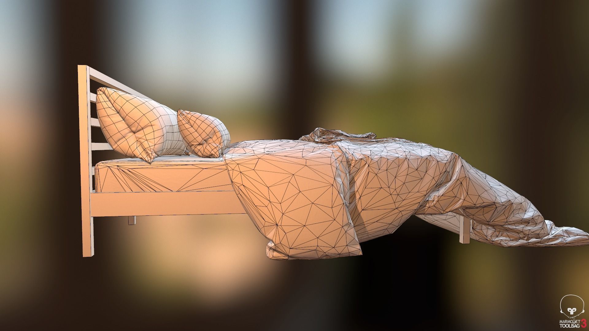 Low Poly bed model with PBR matkit Low-poly 3D model_14