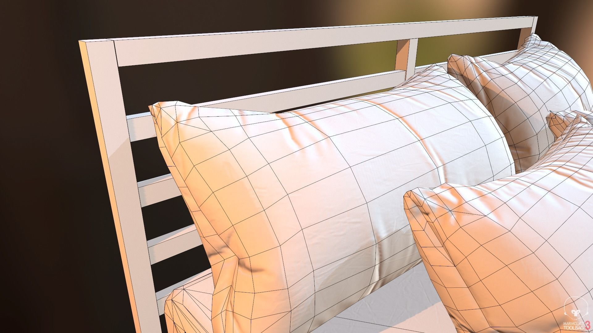 Low Poly bed model with PBR matkit Low-poly 3D model_16