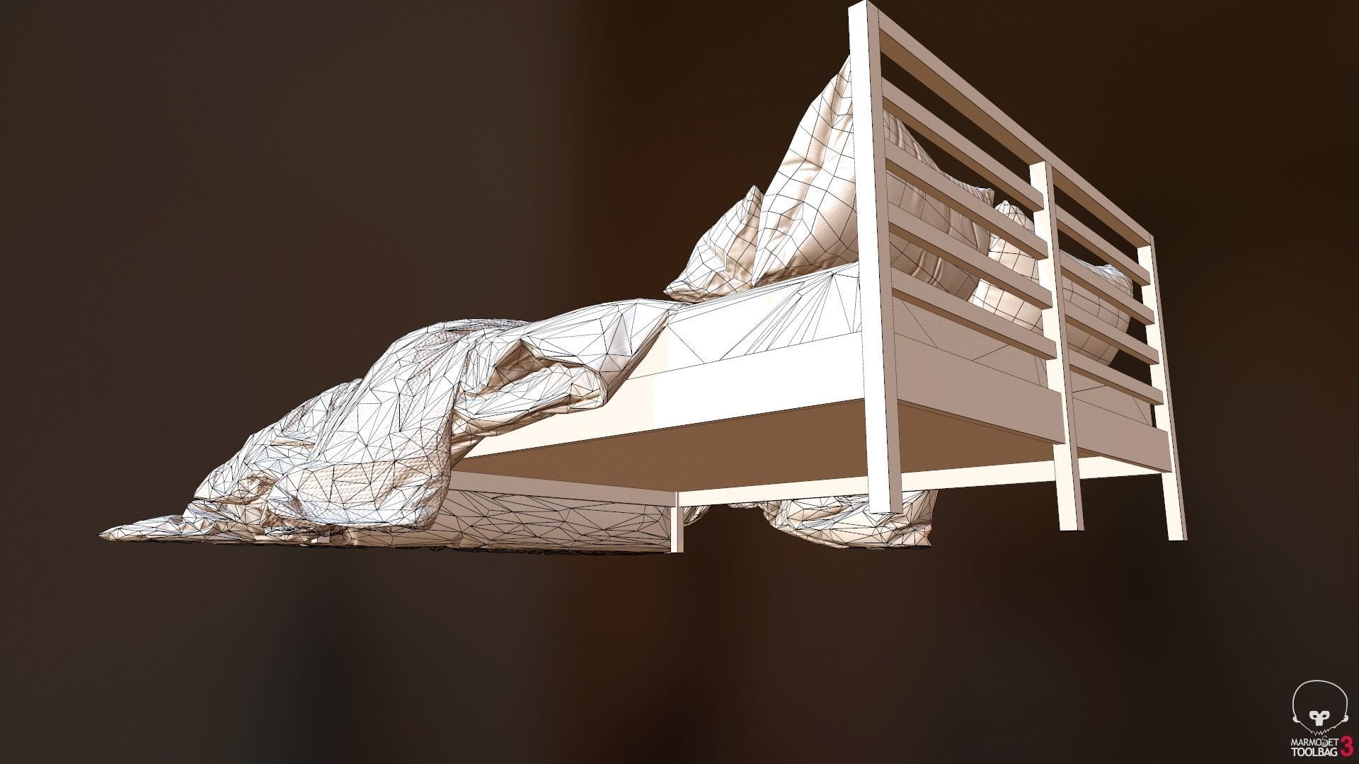 Low Poly bed model with PBR matkit Low-poly 3D model_10