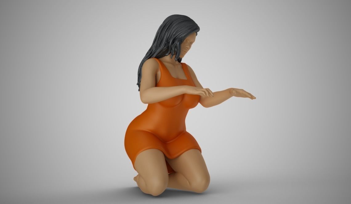 Woman Work on Knees 3D print model_5