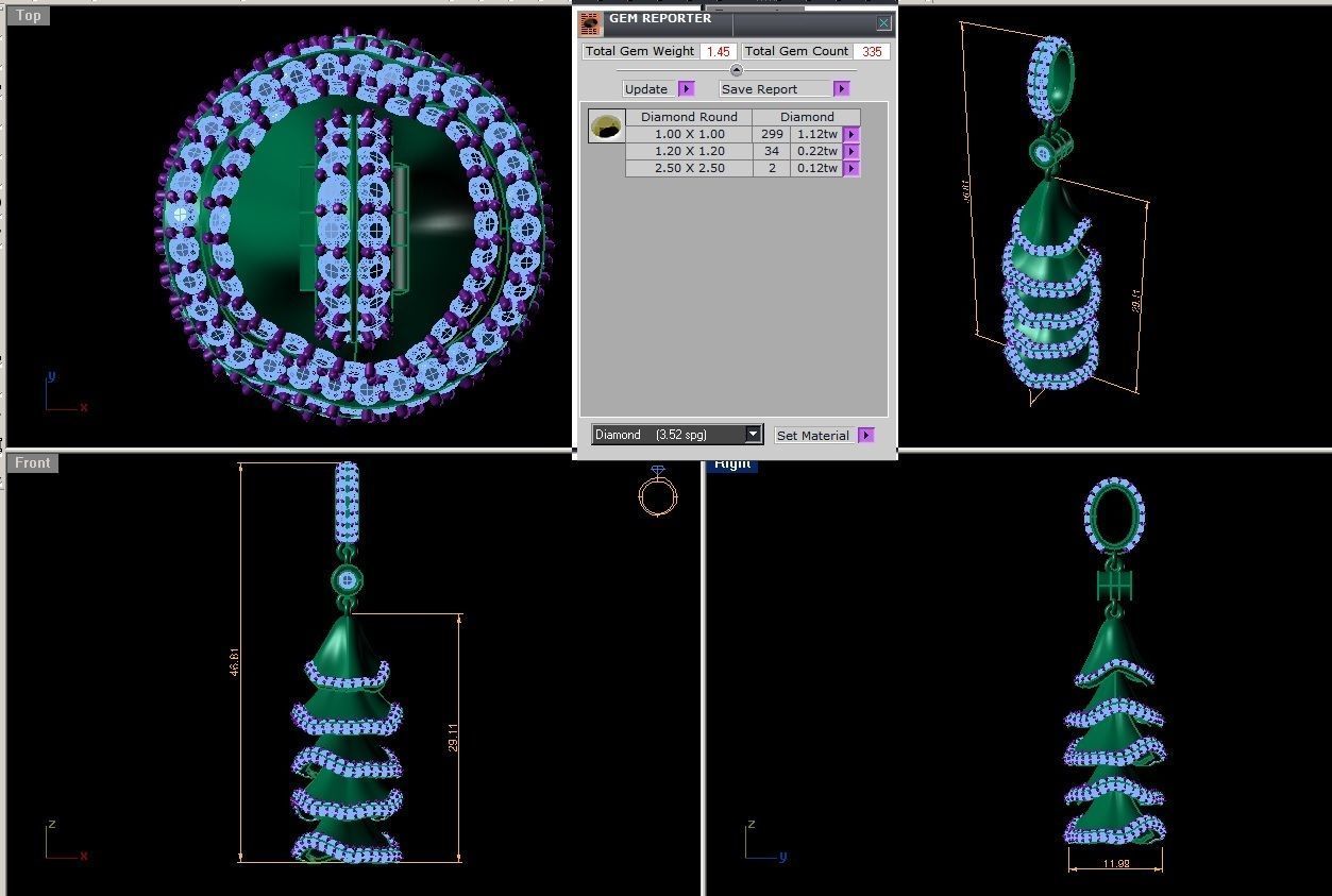 Jingle bell diamond pendant 3D print model_4