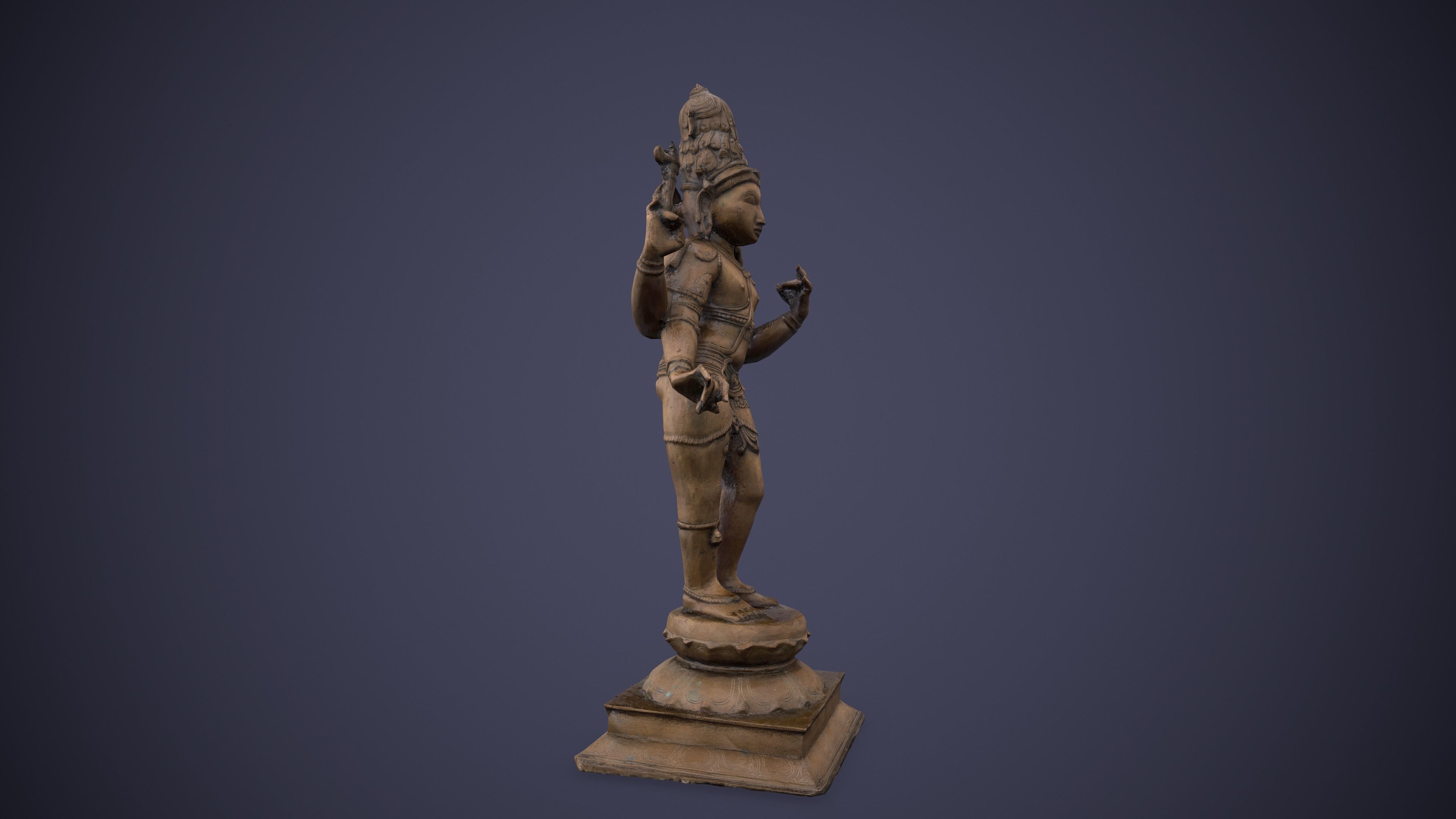 Bronze Standing Lord Siva Sculpture Low-poly 3D model_3