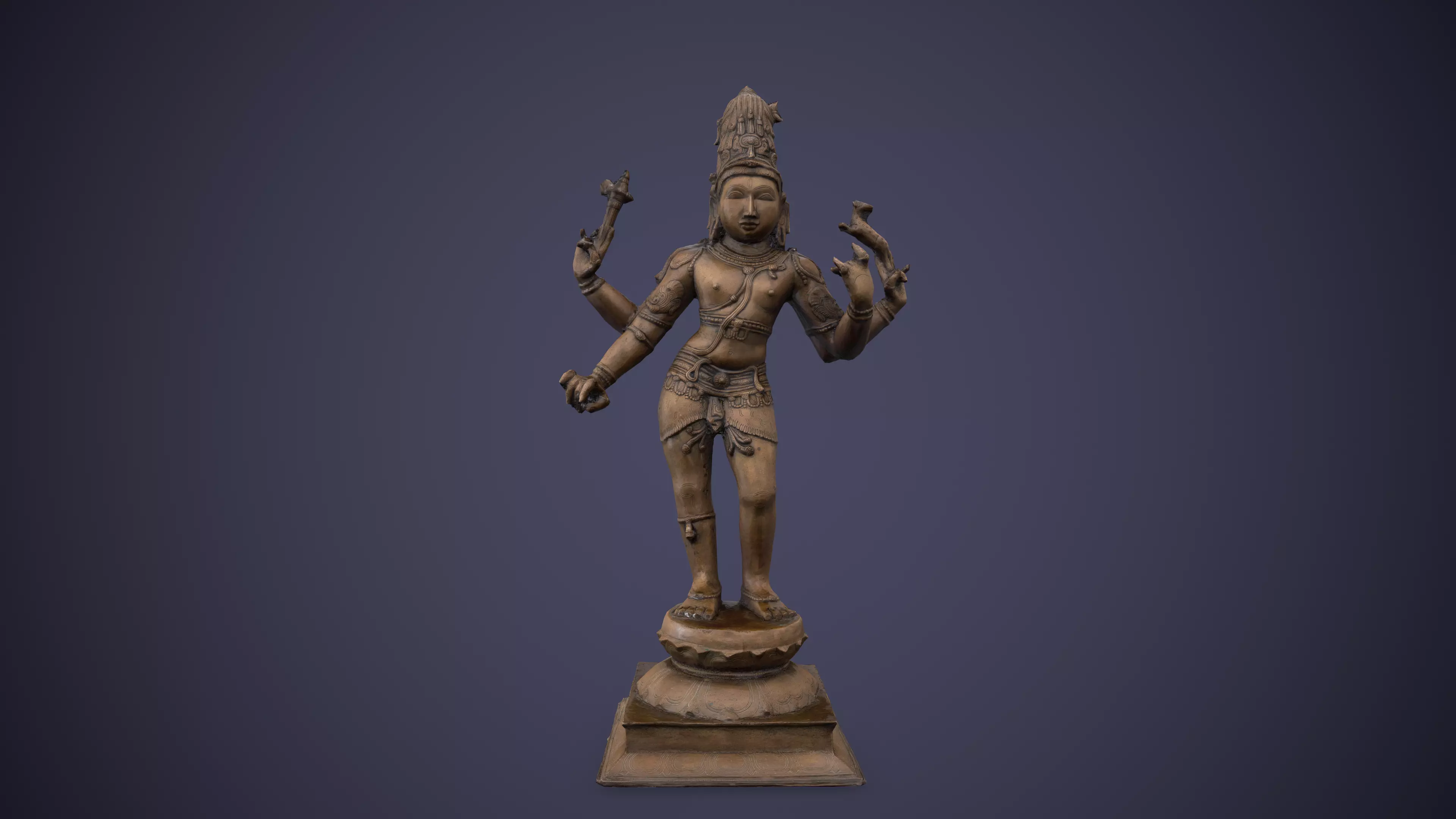 Bronze Standing Lord Siva Sculpture Low-poly 3D model_0