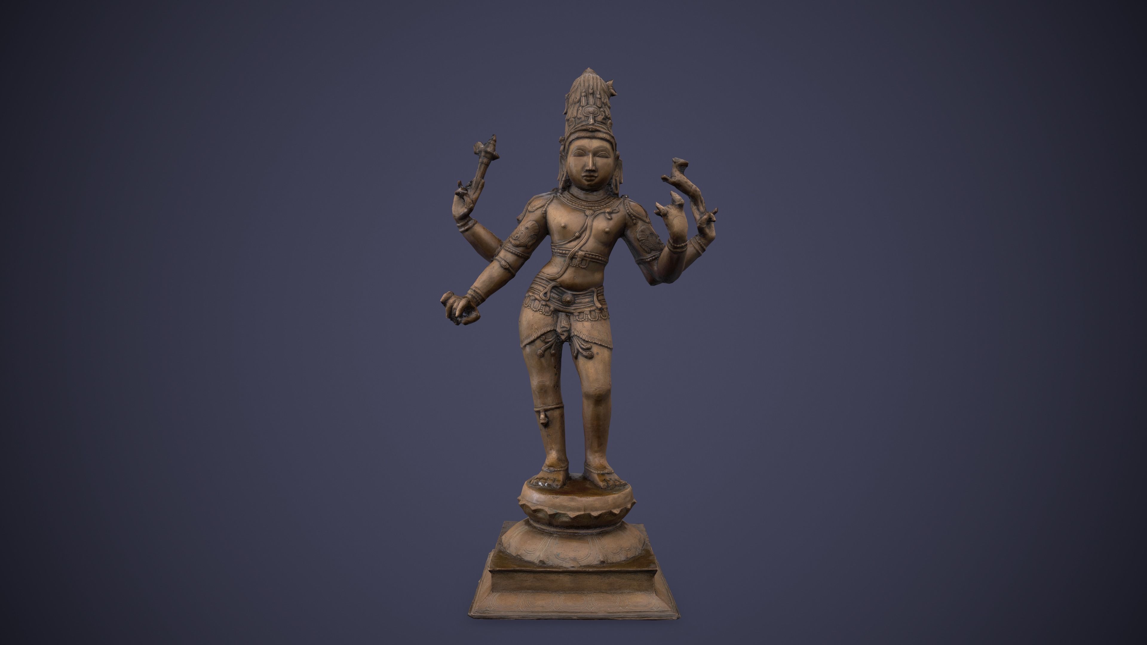 Bronze Standing Lord Siva Sculpture Low-poly 3D model_11