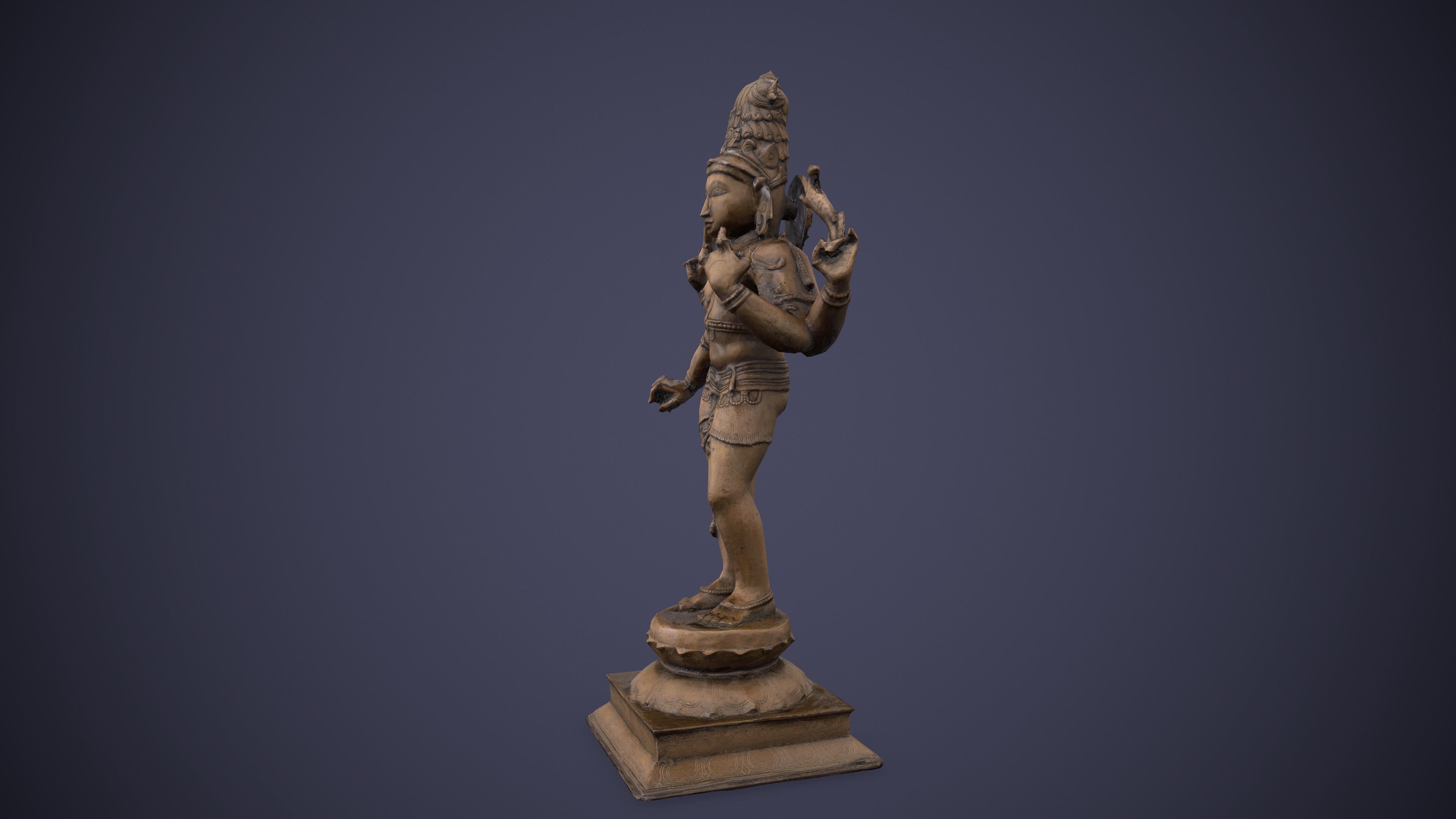 Bronze Standing Lord Siva Sculpture Low-poly 3D model_9