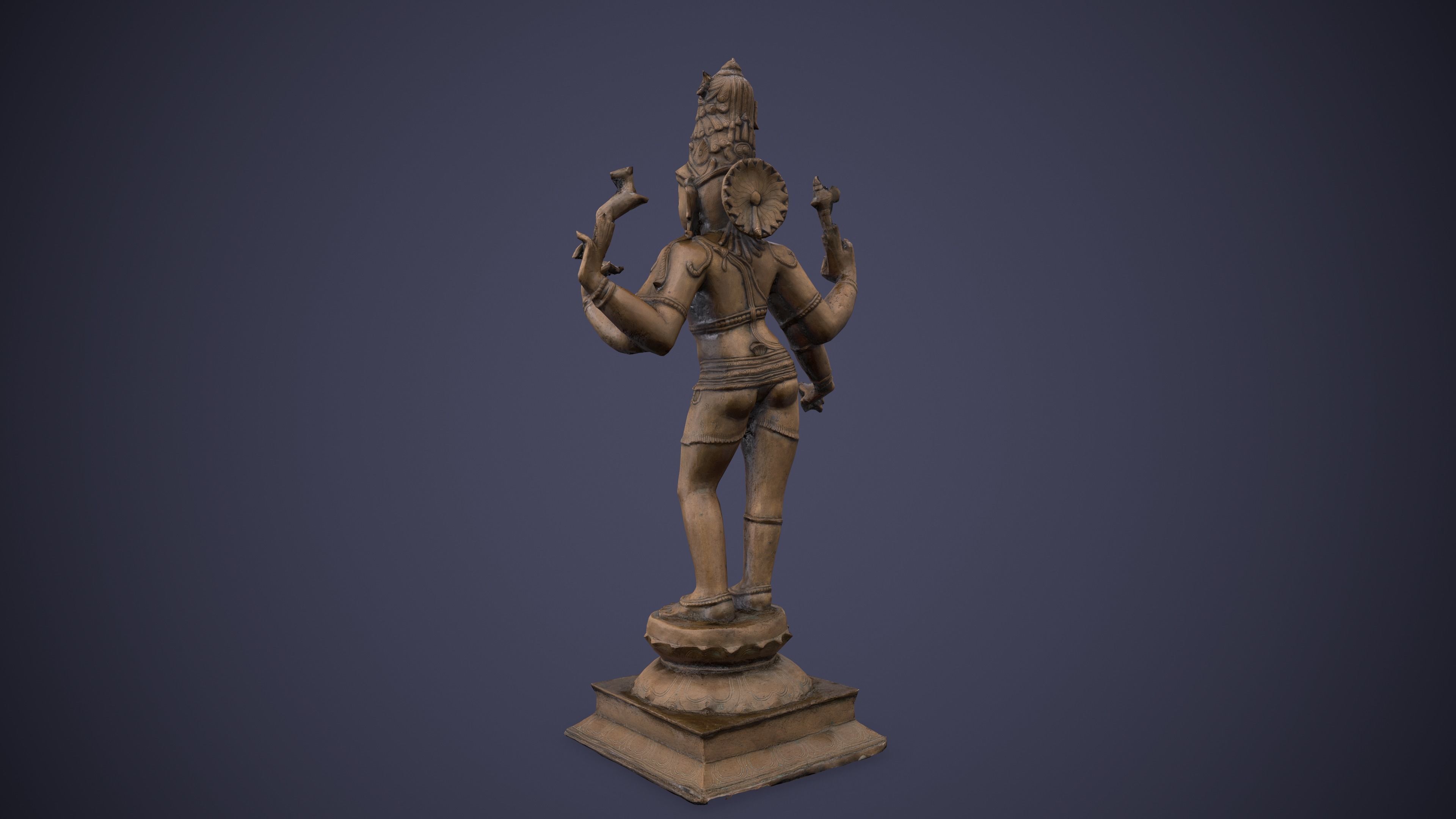 Bronze Standing Lord Siva Sculpture Low-poly 3D model_7