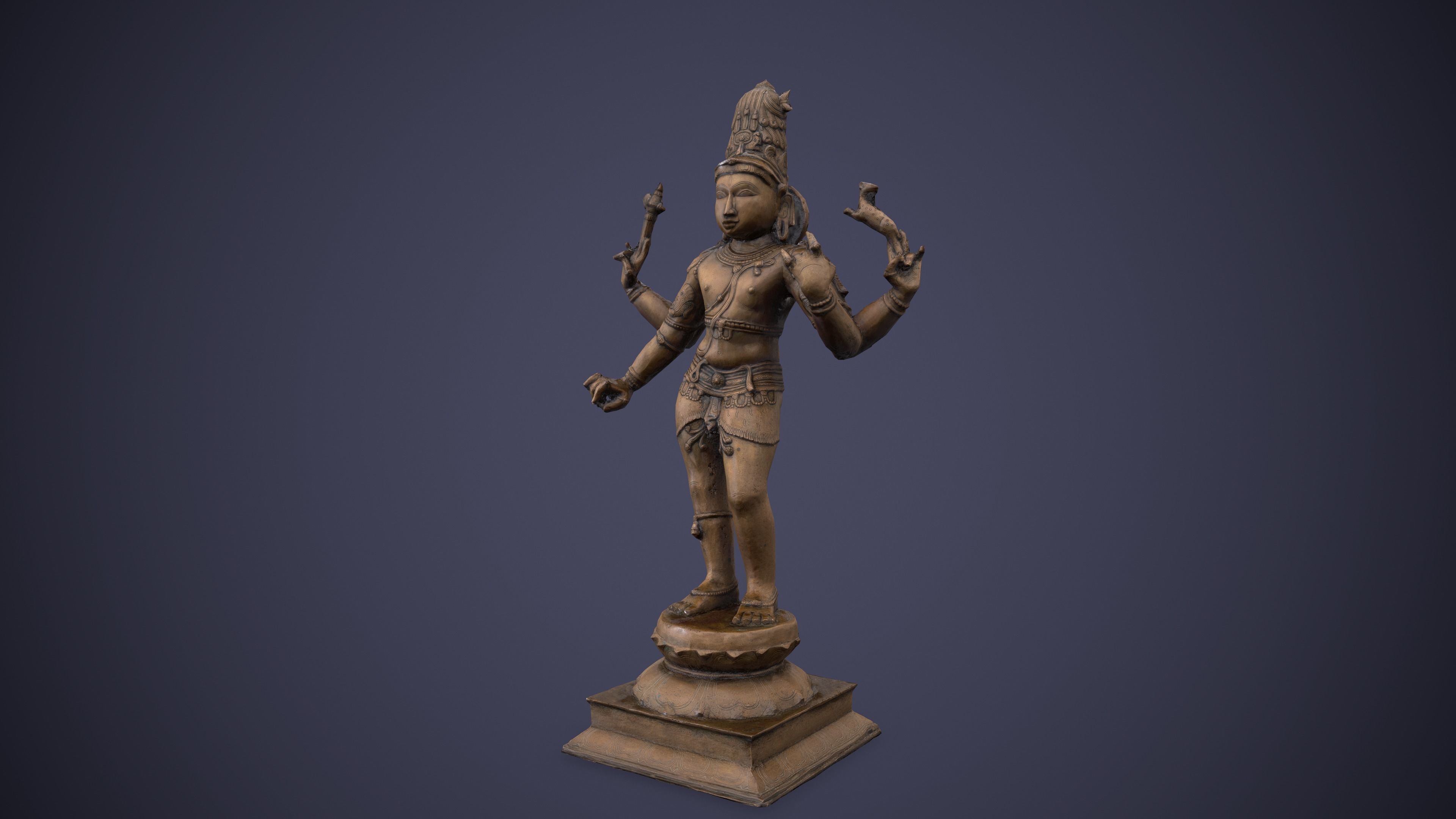 Bronze Standing Lord Siva Sculpture Low-poly 3D model_10