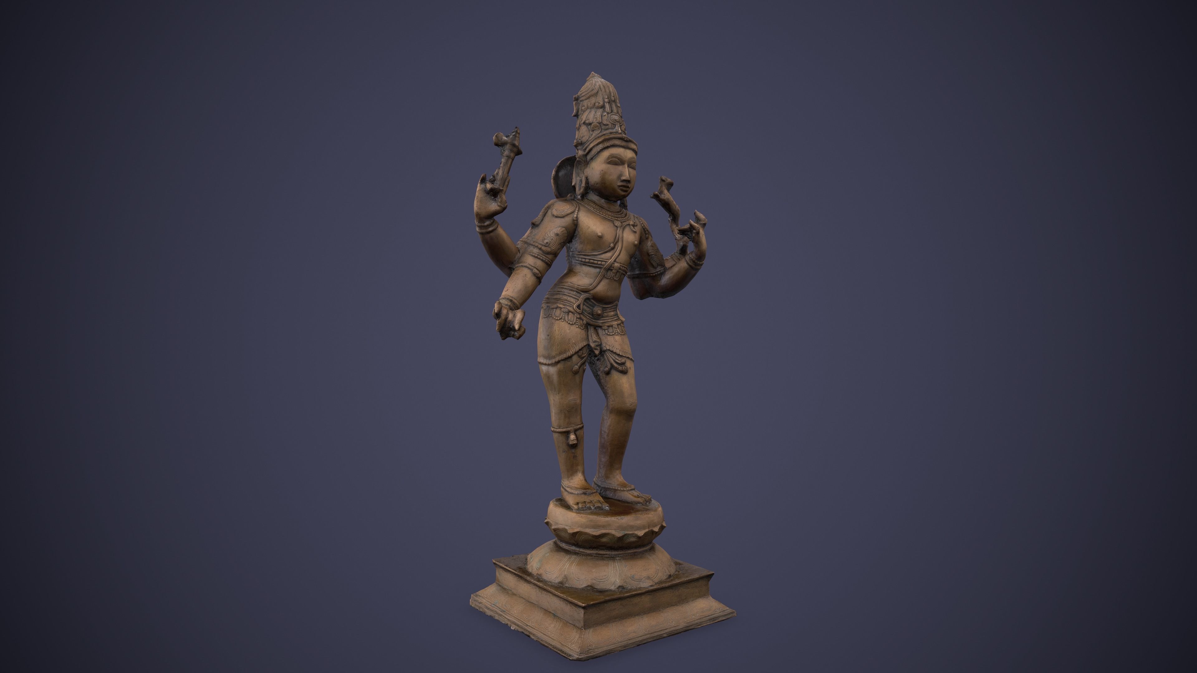 Bronze Standing Lord Siva Sculpture Low-poly 3D model_2