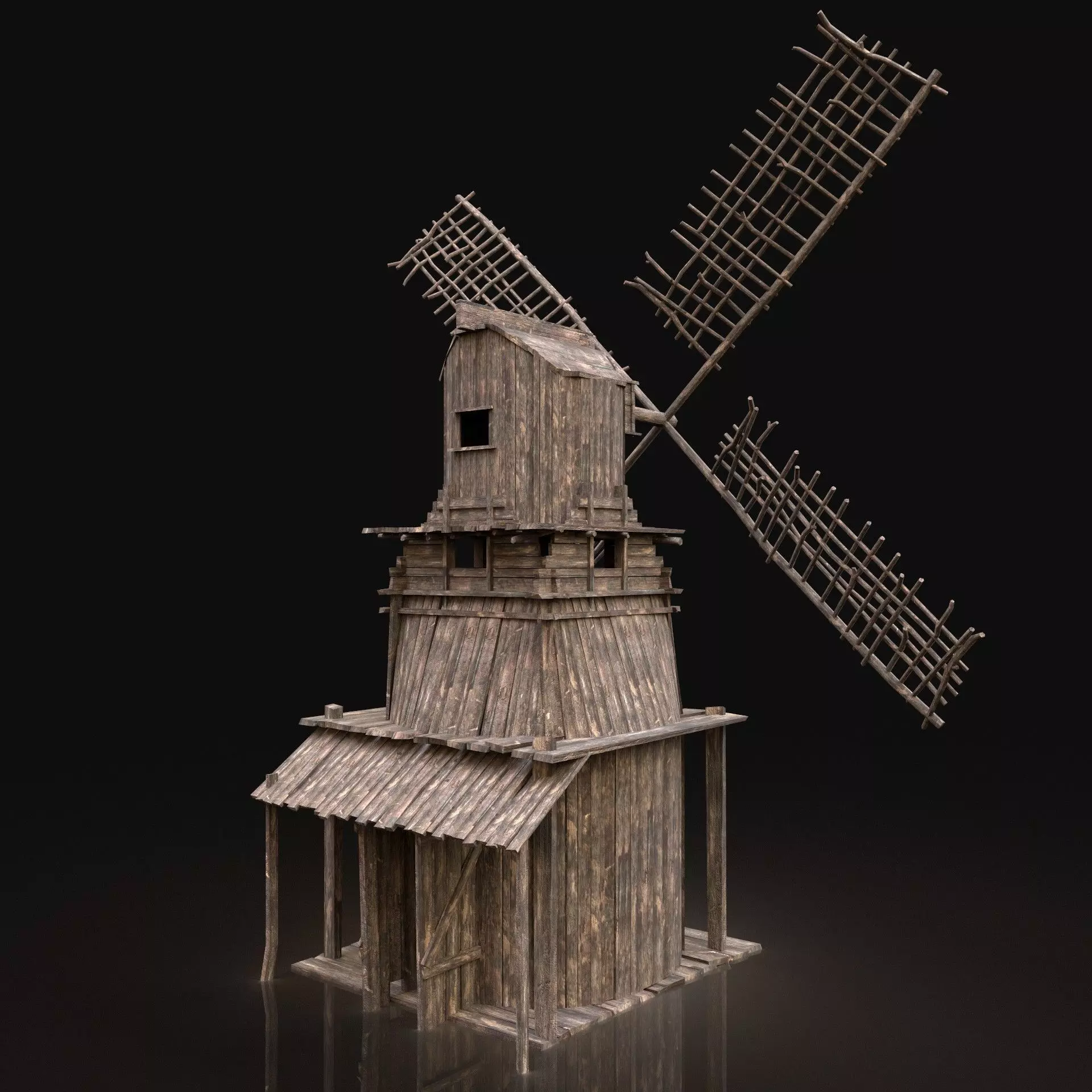 Next Gen AAA Wooden Viking Medieval Enterable Farm Windmill Free low-poly 3D model
