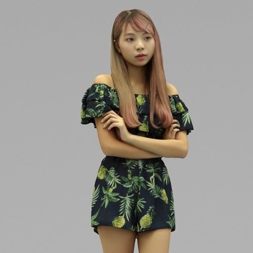 A Cool Young Woman With Arms Crossed In Half Body Portrait  3D model