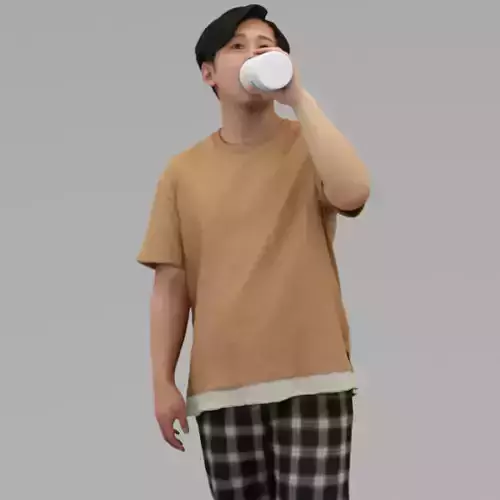 A Relaxed Man Drinking Water In Half Body Portrait 