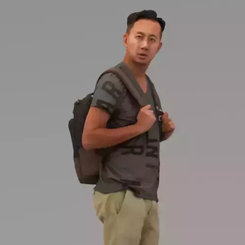A Middle-age Man Wearing A Backpack In Half Body Portrait