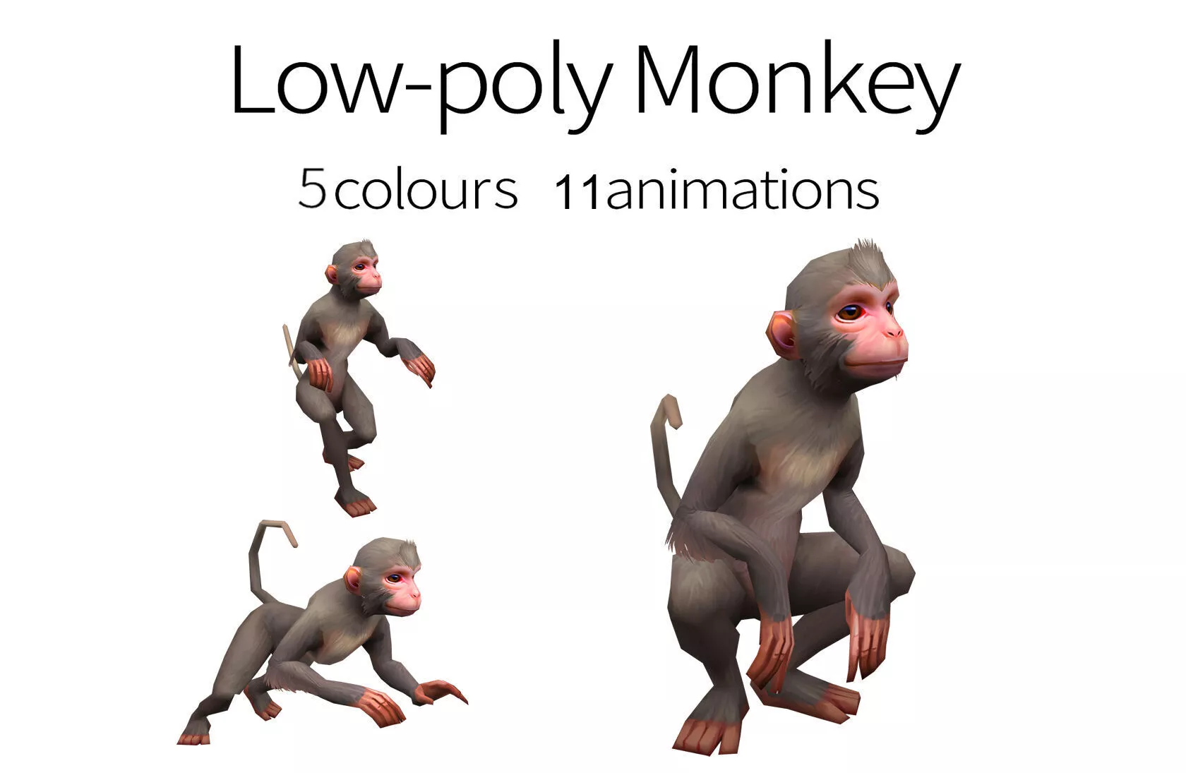 aniamted monkey Low-poly 3D model