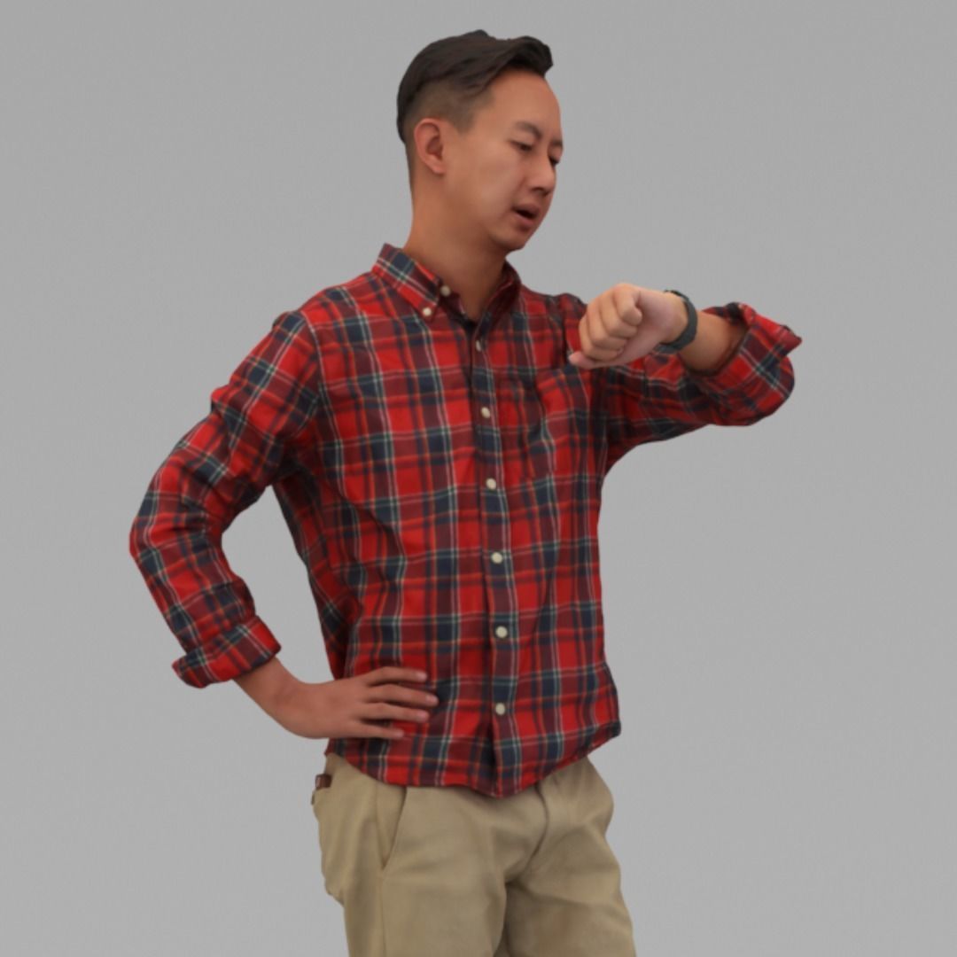 A Serious Man Looking At His Watch In Half Body Portrait  3D model_2