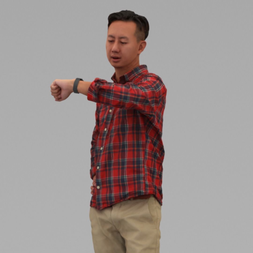 A Serious Man Looking At His Watch In Half Body Portrait  3D model_1