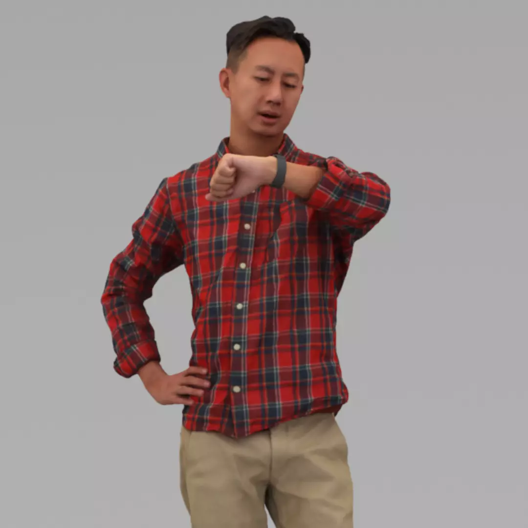 A Serious Man Looking At His Watch In Half Body Portrait  3D model_0