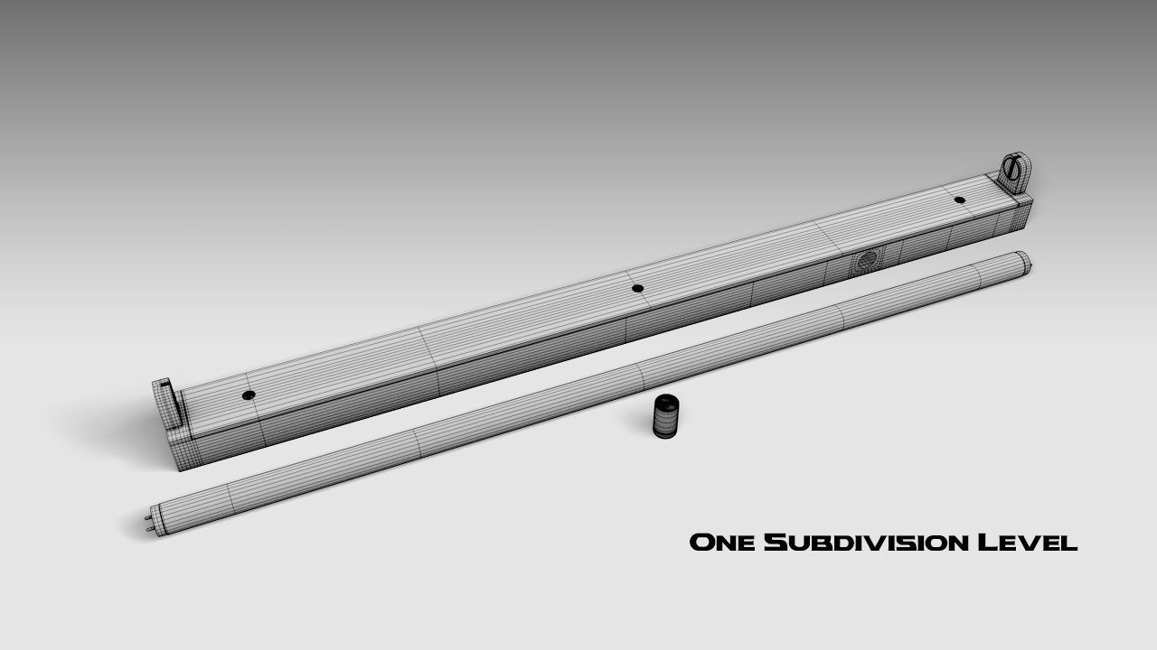 Single Fluorescent Tube Fixture Low-poly 3D model_10