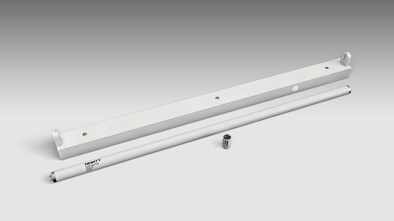 Single Fluorescent Tube Fixture Low-poly 3D model_1