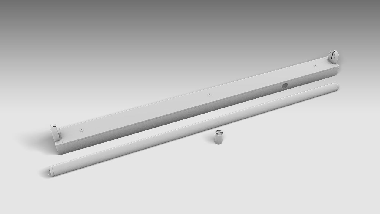 Single Fluorescent Tube Fixture Low-poly 3D model_8