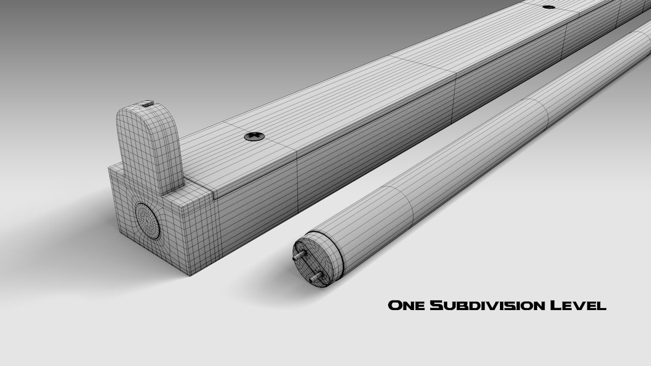 Single Fluorescent Tube Fixture Low-poly 3D model_13