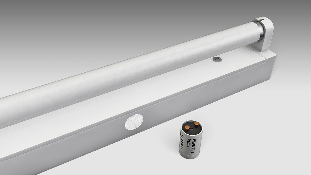 Single Fluorescent Tube Fixture Low-poly 3D model_6