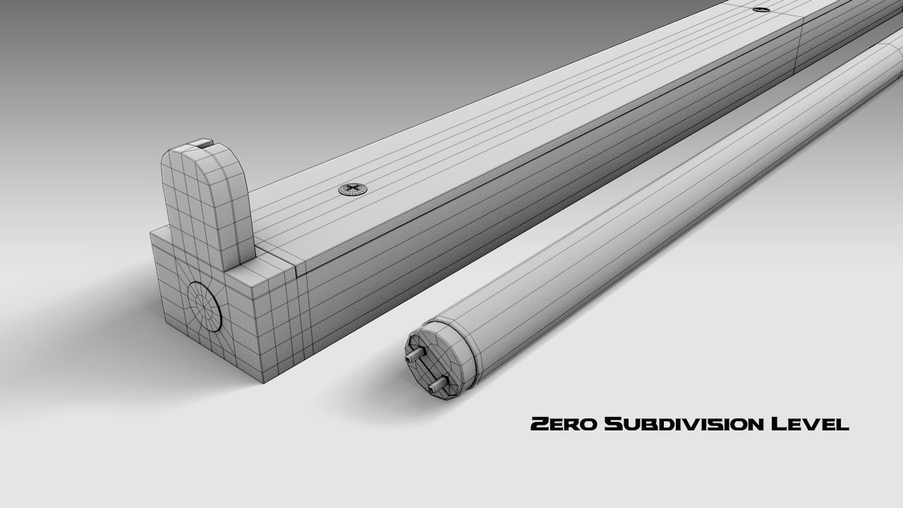 Single Fluorescent Tube Fixture Low-poly 3D model_12