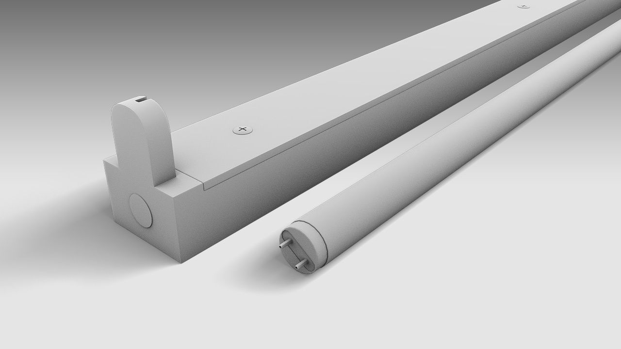 Single Fluorescent Tube Fixture Low-poly 3D model_11