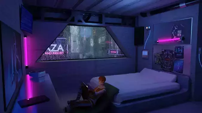 Cyberpunk Apartment Scene - High Detail 3D model