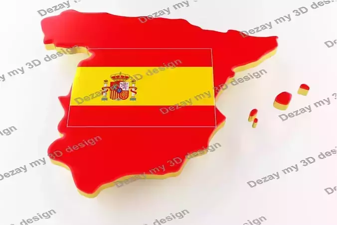 Map of Spain land border with flag 3D model