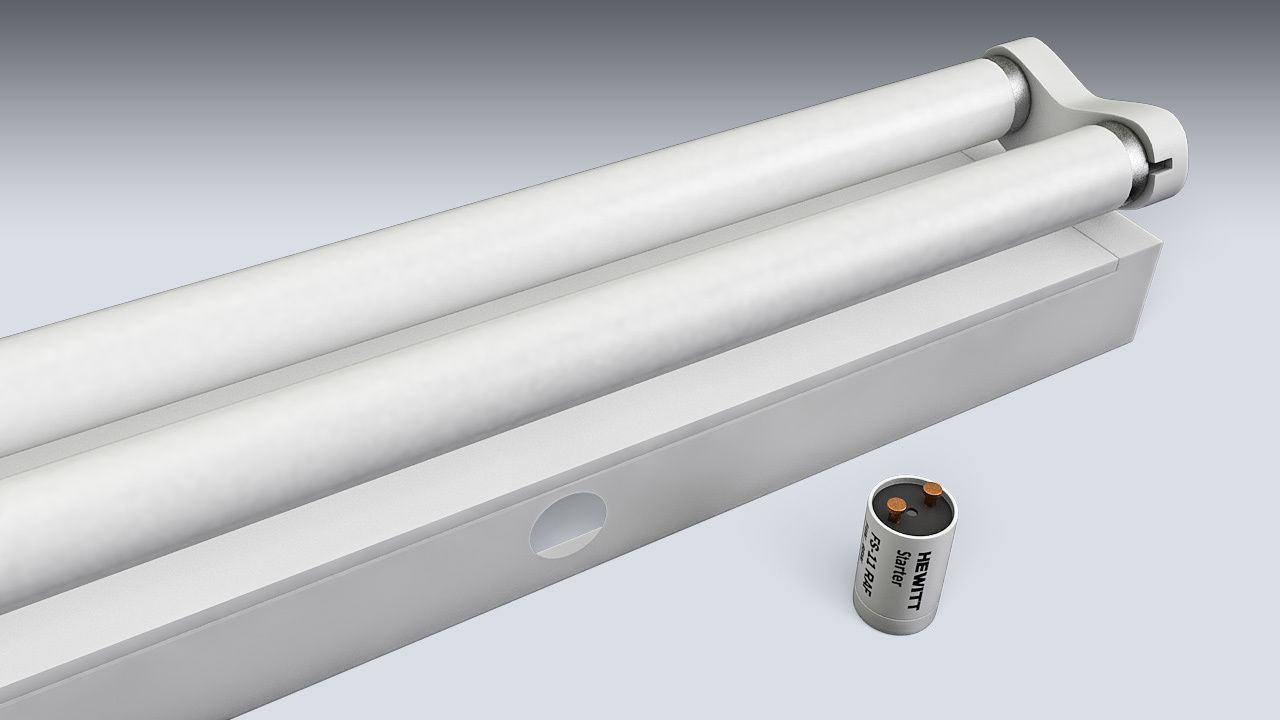 Double Fluorescent Tube Fixture Low-poly 3D model_5