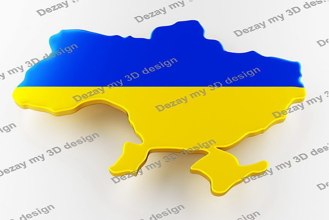 Map of Ukraine land border with flag 3D model