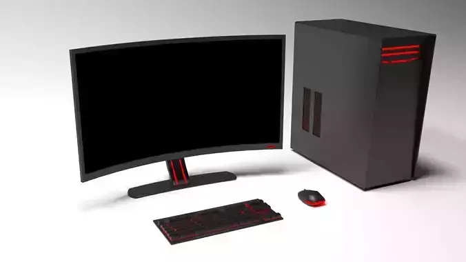 Computer Full Set Low-poly 3D model