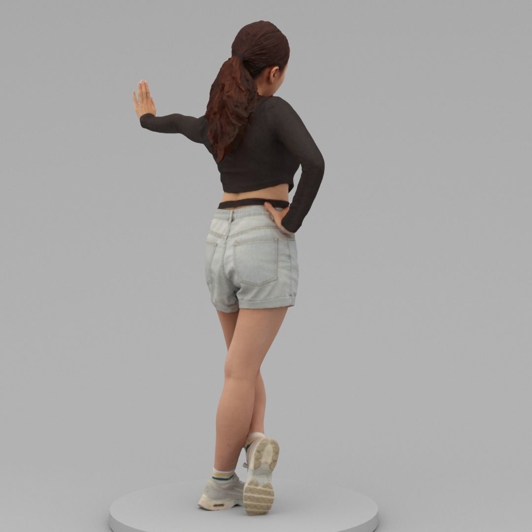 A Young Woman Pushing The Wall 3D model_3