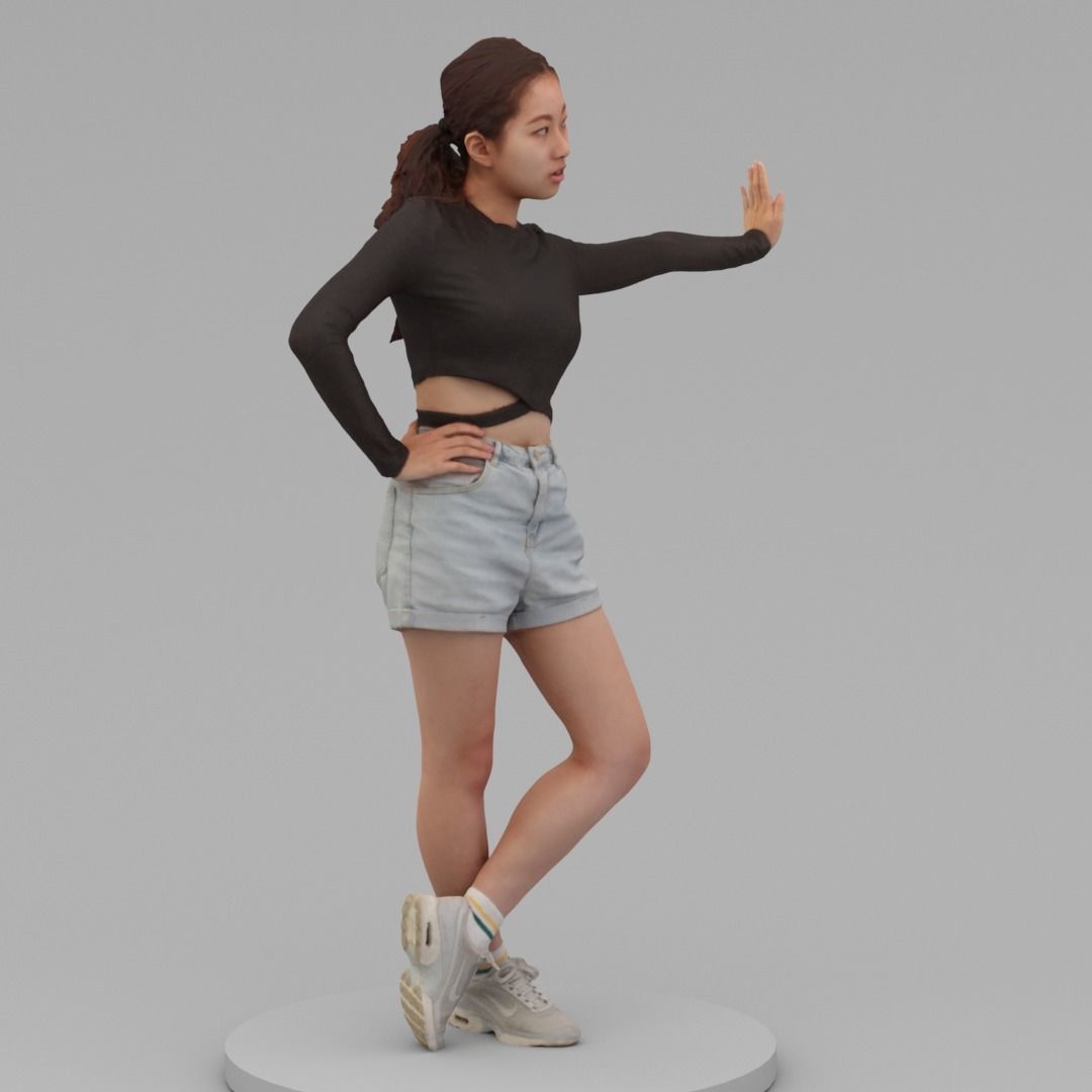 A Young Woman Pushing The Wall 3D model_2