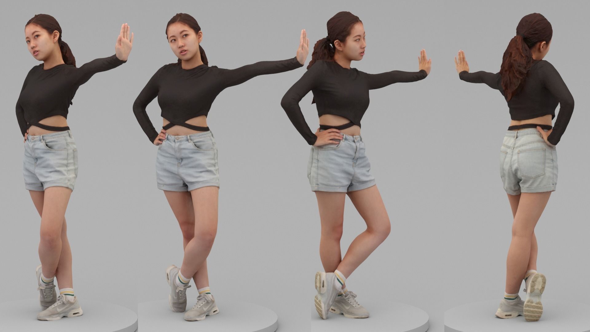 A Young Woman Pushing The Wall 3D model_4