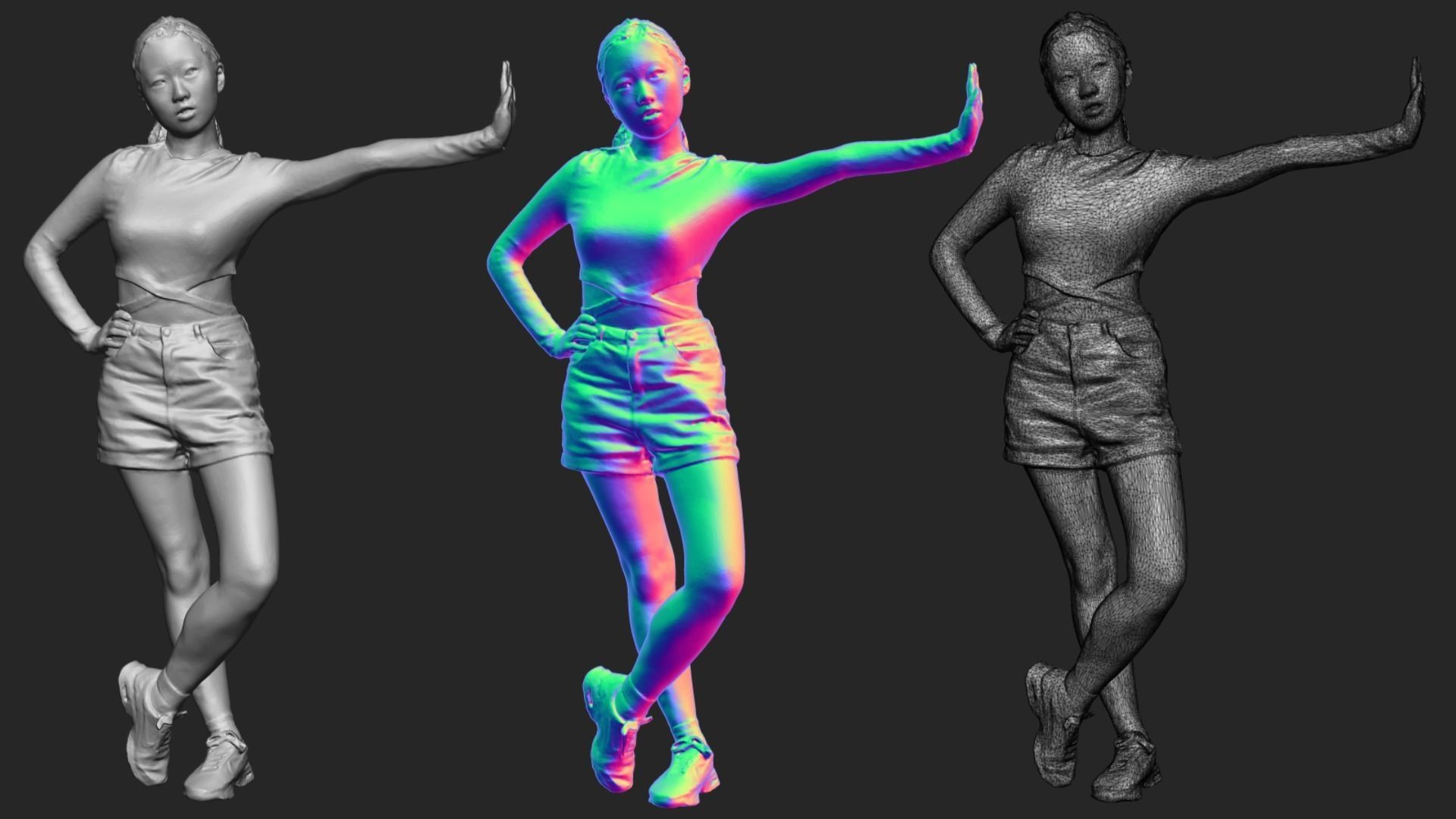 A Young Woman Pushing The Wall 3D model_6