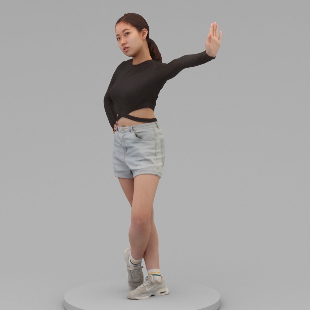 A Young Woman Pushing The Wall 3D model_1