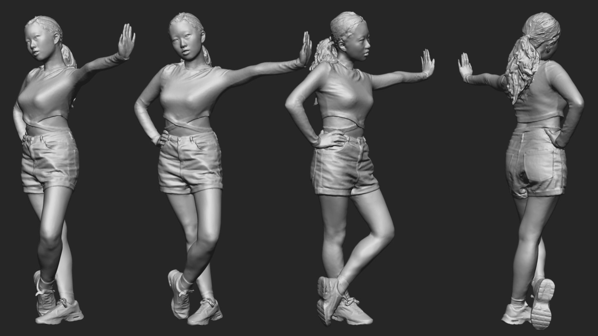 A Young Woman Pushing The Wall 3D model_5