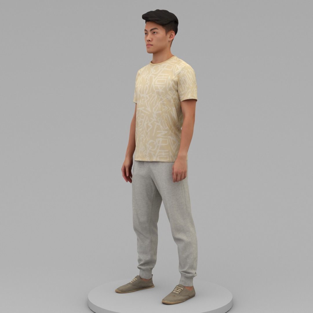 A Strong Young Man Standing Alone 3D model_1