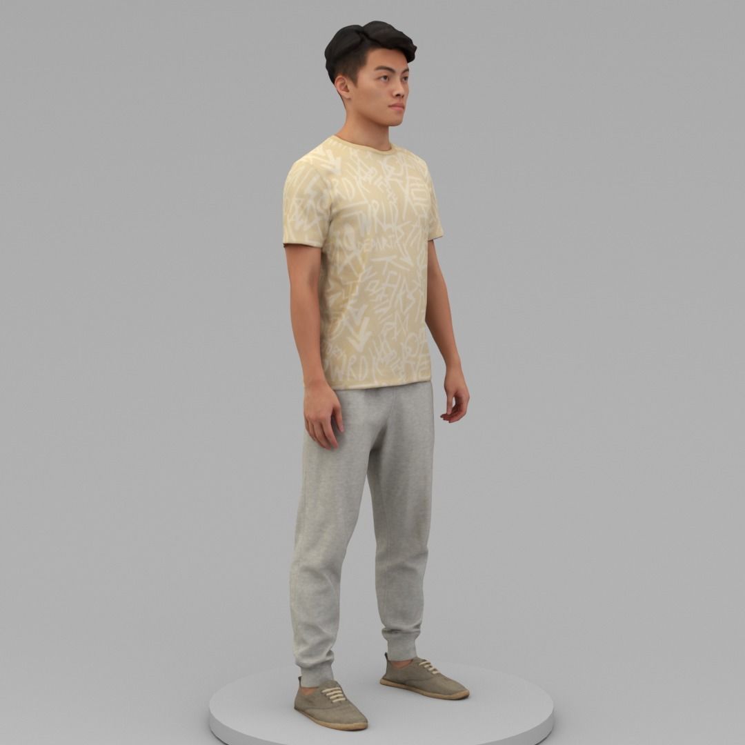 A Strong Young Man Standing Alone 3D model_2