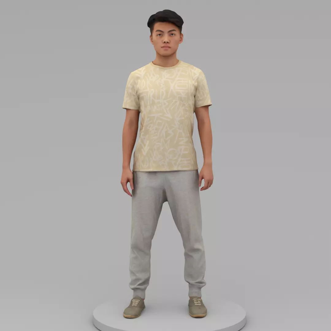 A Strong Young Man Standing Alone 3D model_0