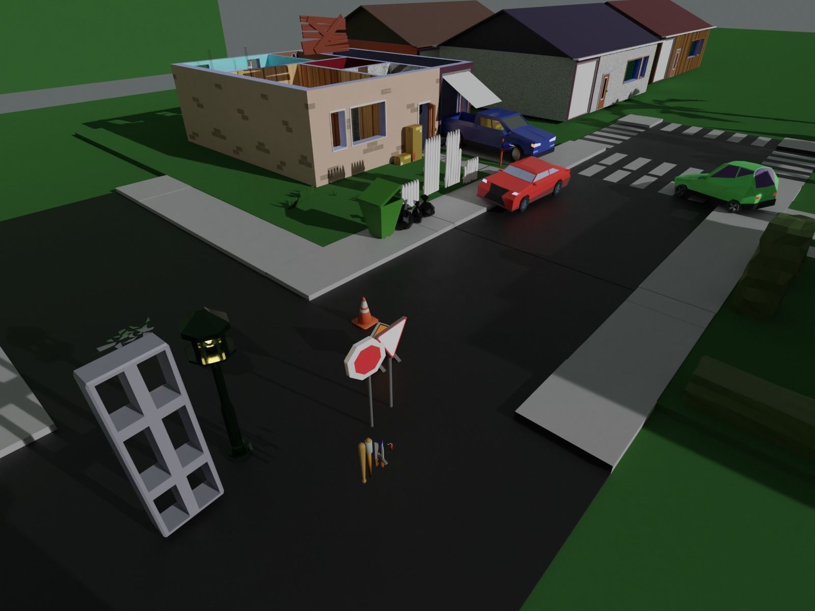 Low Poly Zombie Town Low-poly 3D model_3
