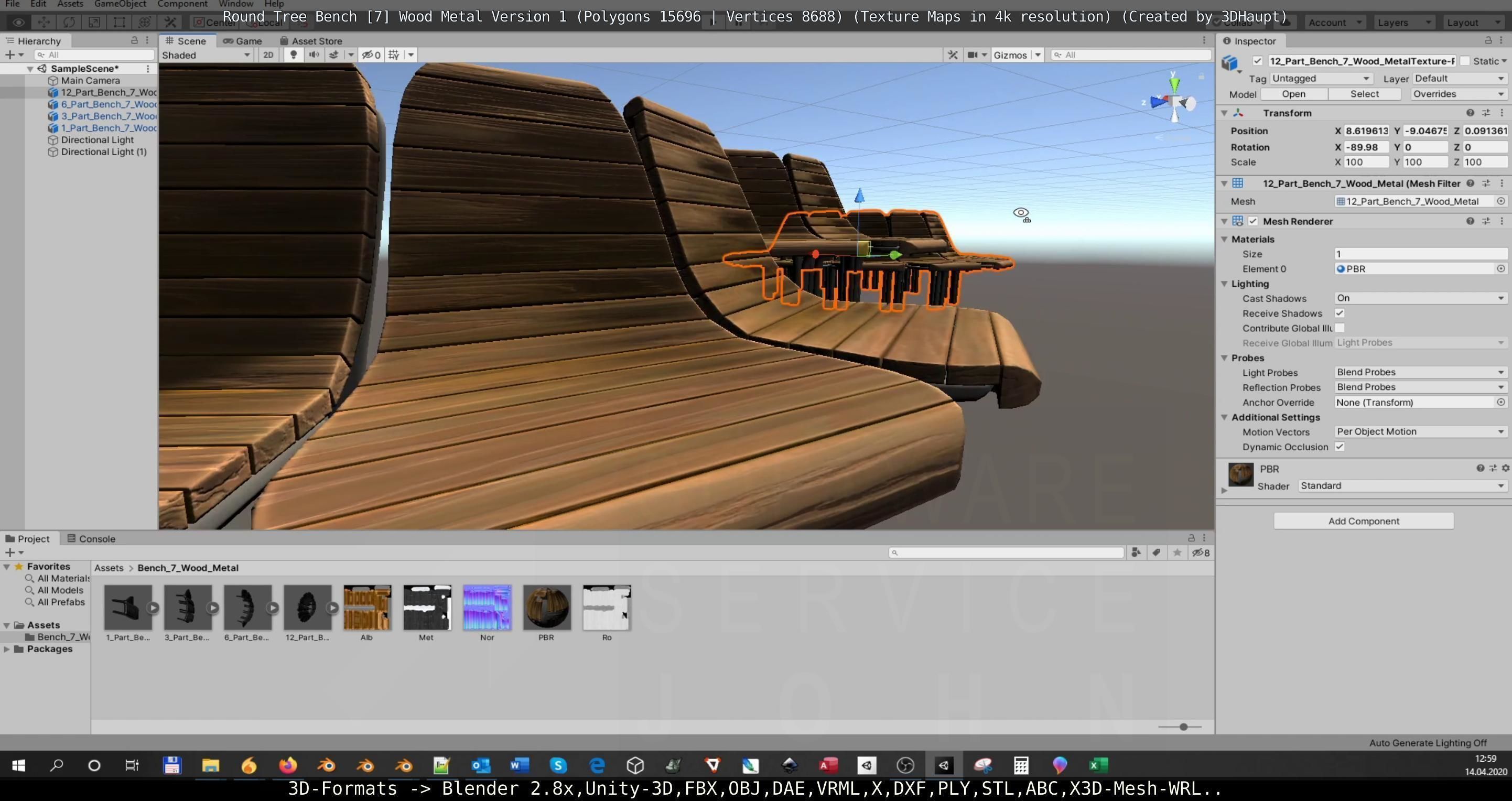 Round Tree Bench - 7 - Wood Metal Version 1 Low-poly 3D model_32