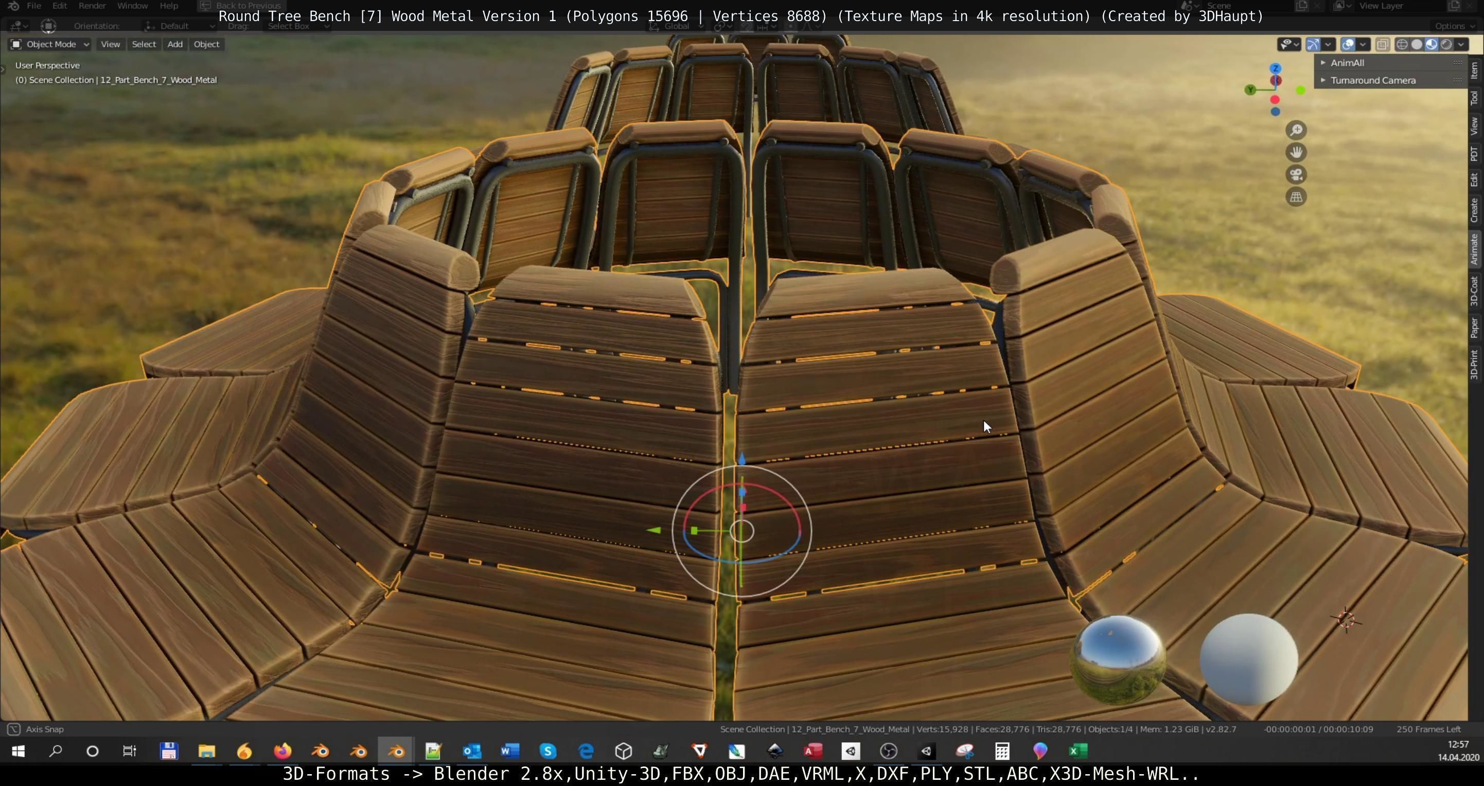 Round Tree Bench - 7 - Wood Metal Version 1 Low-poly 3D model_46